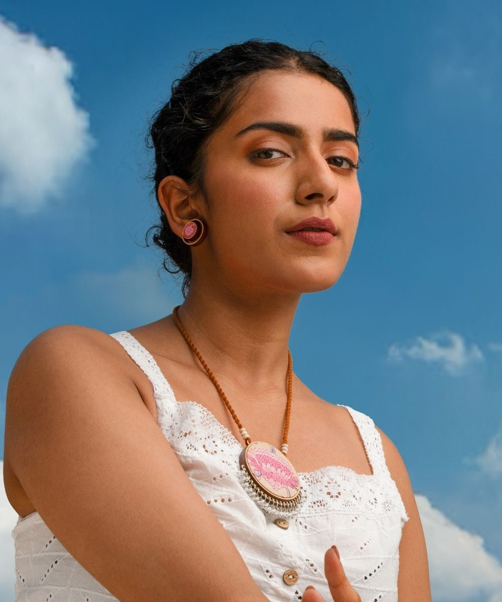 Pink handmade repurposed fabric wood studs