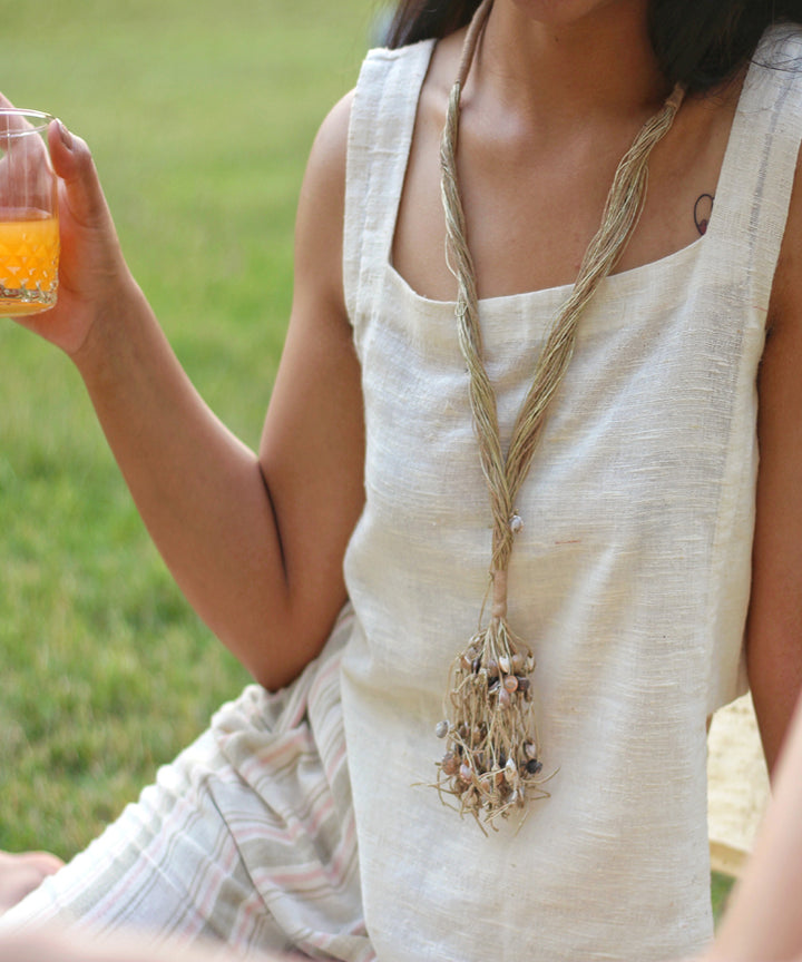 Long jute and seashell handcrafted necklace