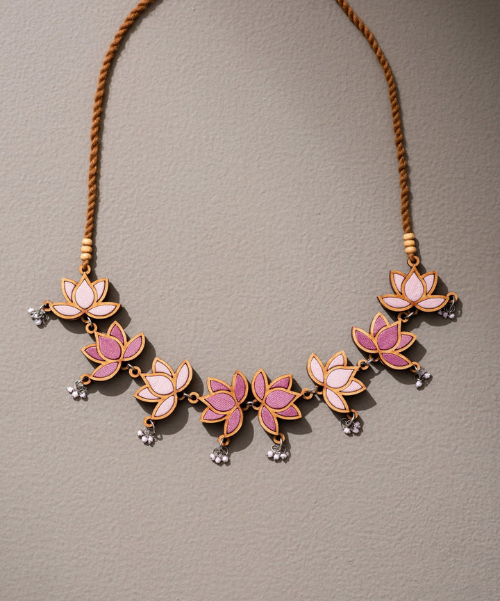 Pink white handmade upcycled fabric repurposed wood choker