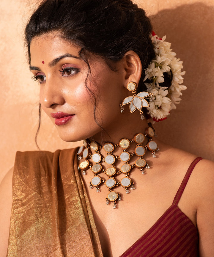 Multicolor handmade necklace upcycled fabric repurposed wood