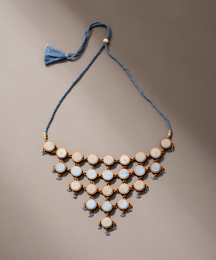 Multicolor handmade necklace upcycled fabric repurposed wood