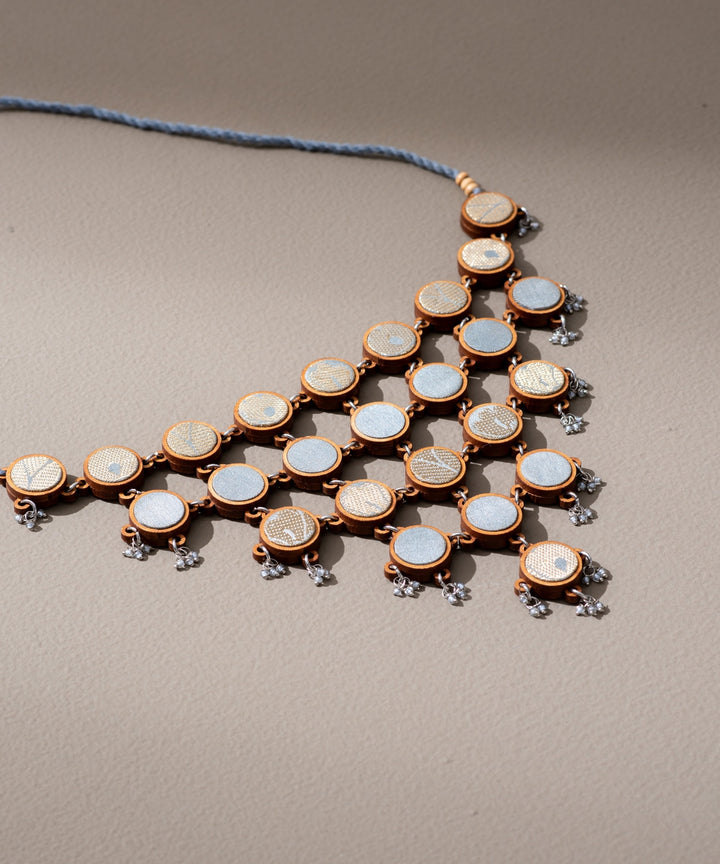 Multicolor handmade necklace upcycled fabric repurposed wood