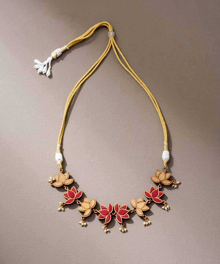 Red gold upcycled fabric repurposed wood handmade choker