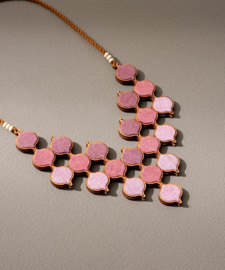 Shades of pink repurposed fabric wood statement necklace