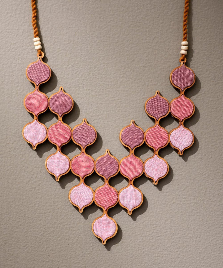 Shades of pink repurposed fabric wood statement necklace
