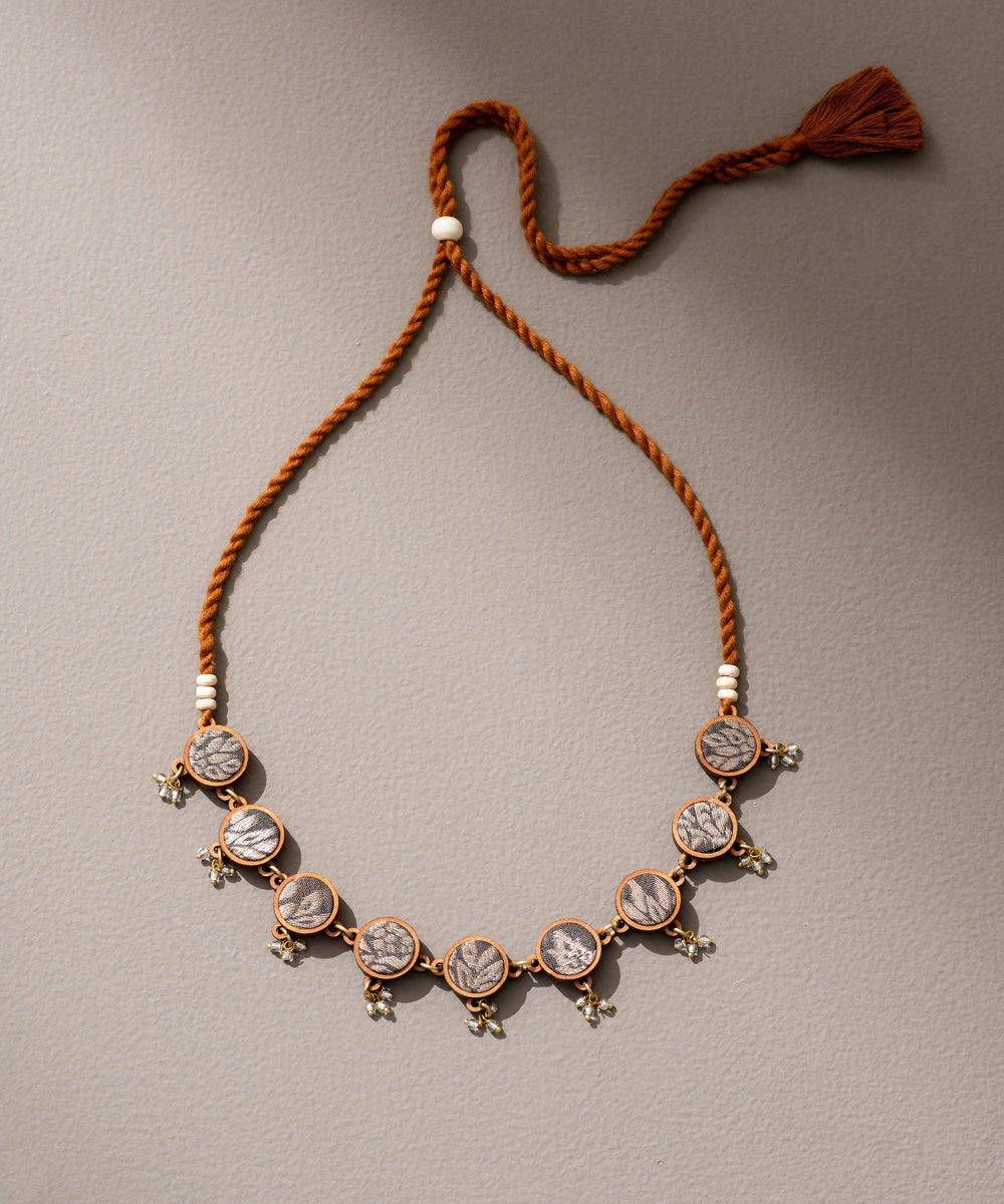 Brocade festive upcycled fabric wood adjustable choker necklace