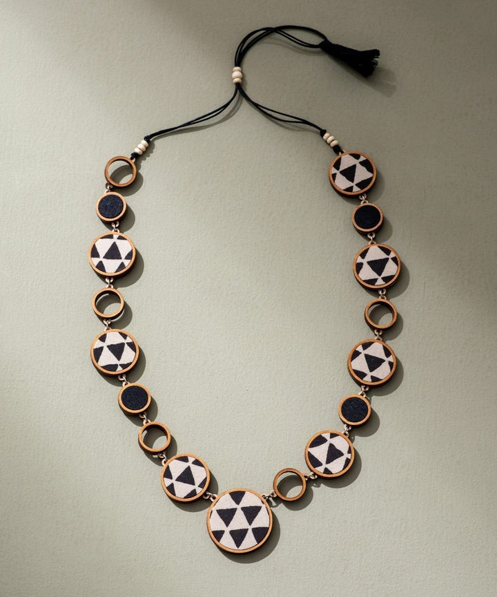 Reversible 2-in-1 blue black repurposed fabric wood necklace