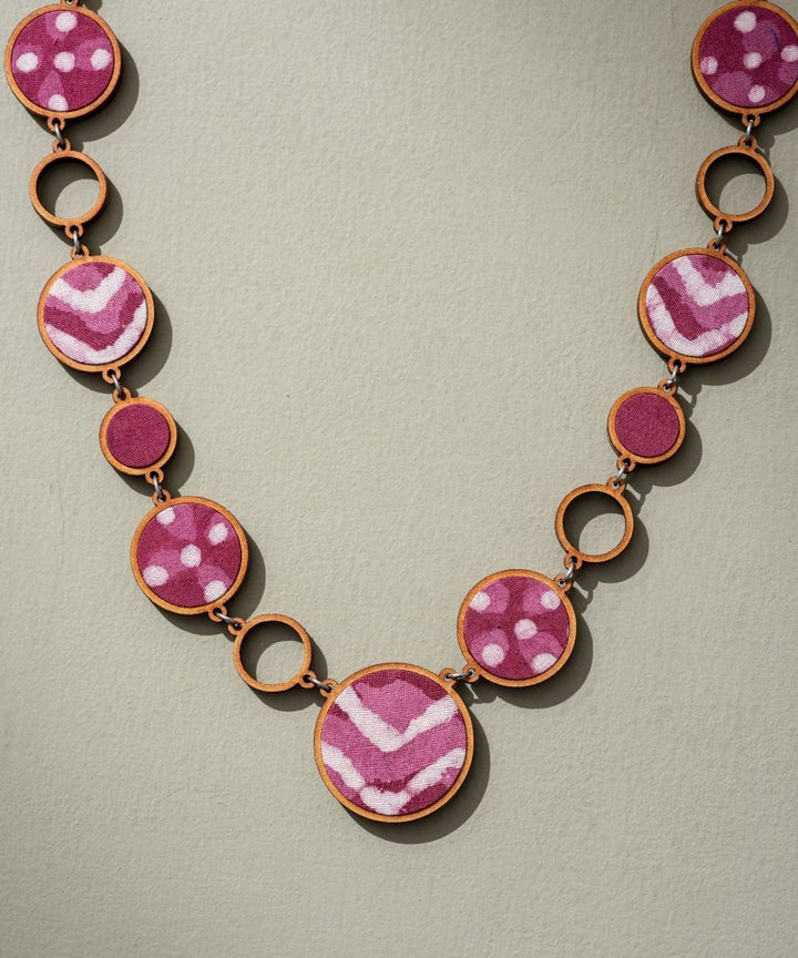 Reversible 2-in-1 pink black repurposed fabric wood necklace