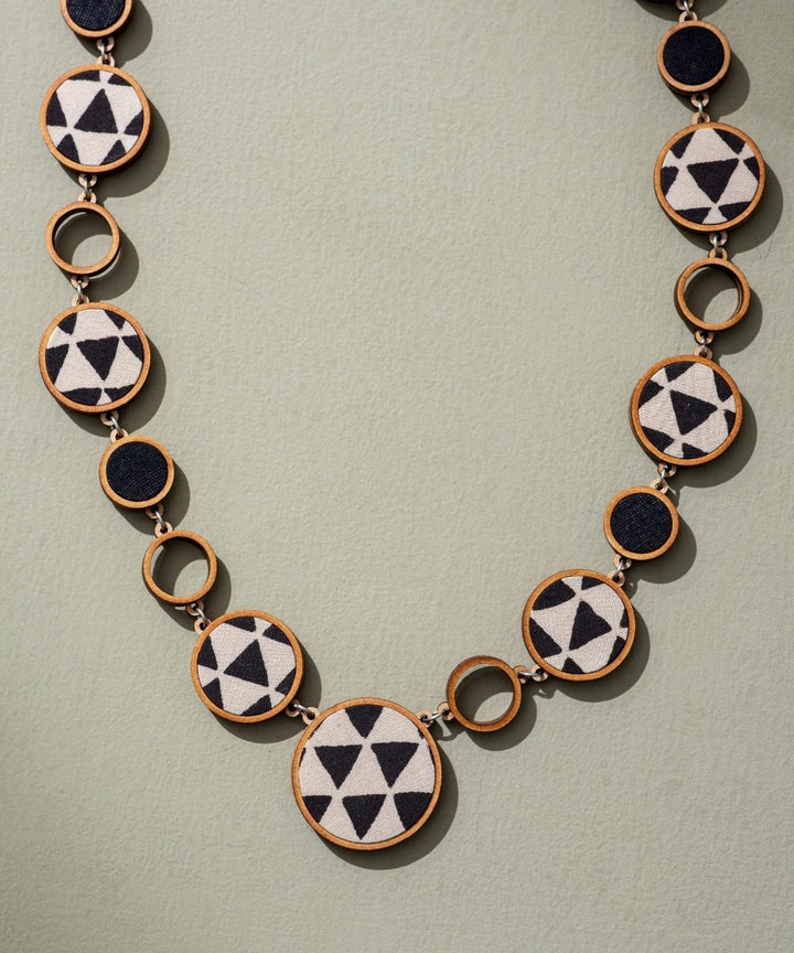 Reversible 2-in-1 pink black repurposed fabric wood necklace