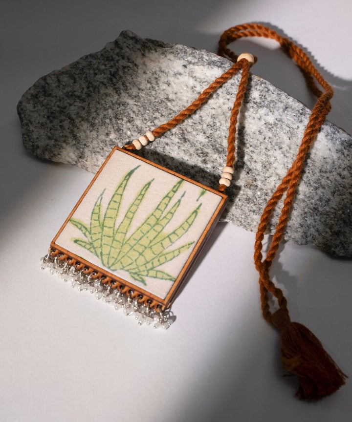 Pink green floral two in one Square repurposed fabric wood pendant