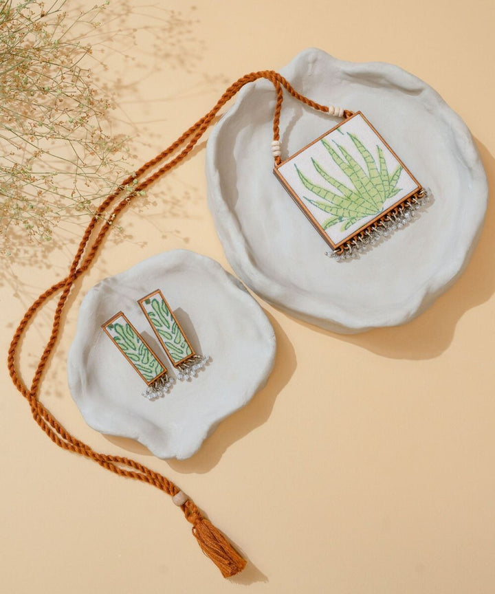 Pink green floral two in one Square repurposed fabric wood pendant