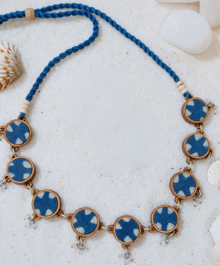 Indigo blue handmade repurposed fabric wood choker