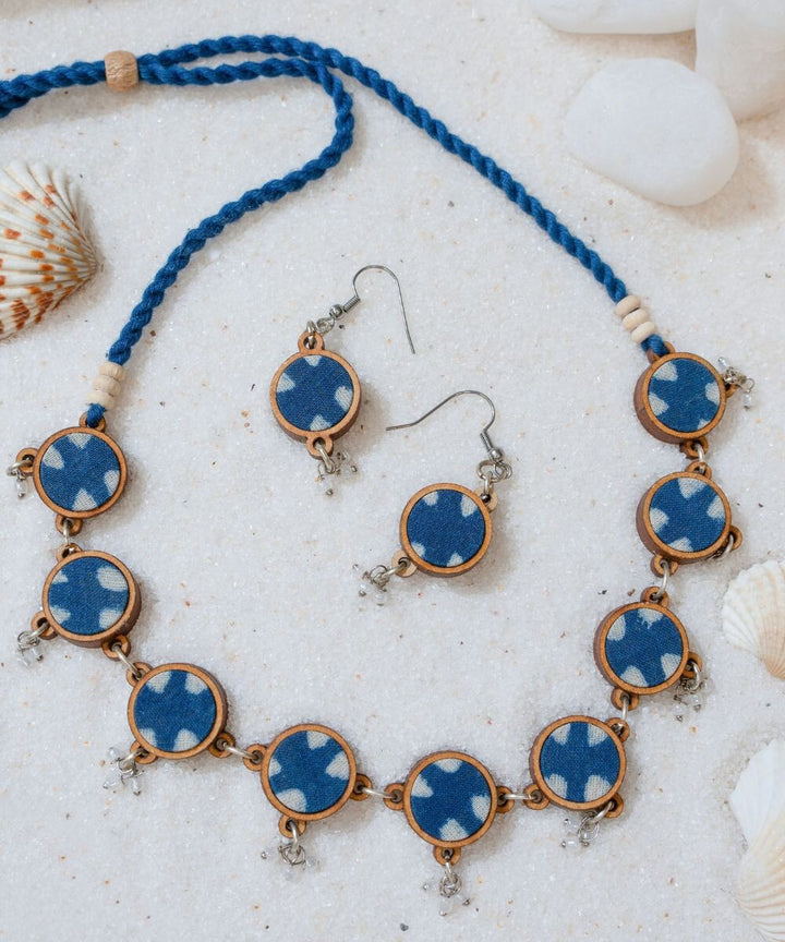 Indigo blue handmade repurposed fabric wood choker