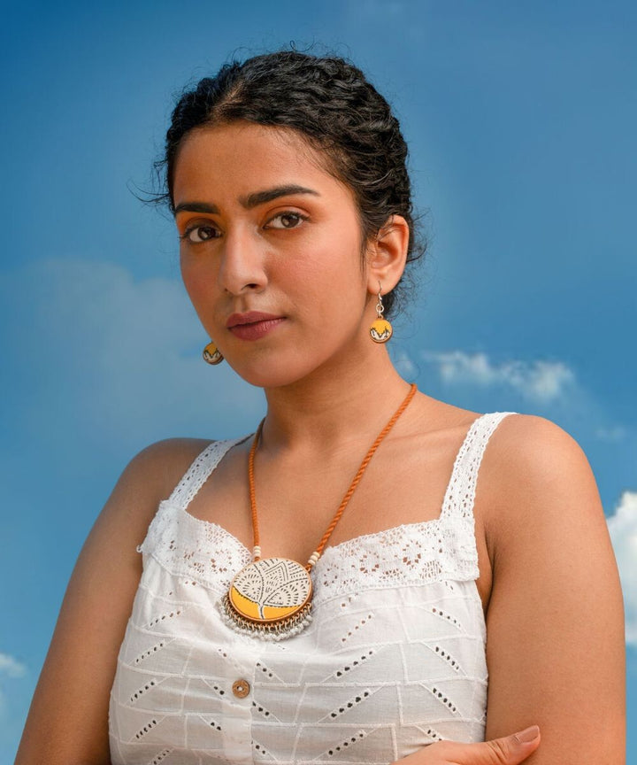 Pink yellow two in one repurposed fabric wood round pendant