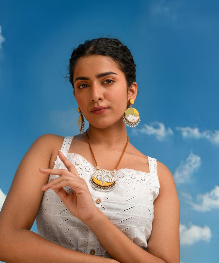 Pink yellow two in one repurposed fabric wood round pendant