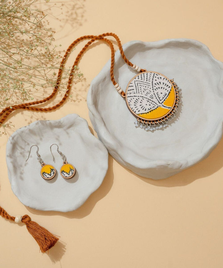 Pink yellow two in one repurposed fabric wood round pendant