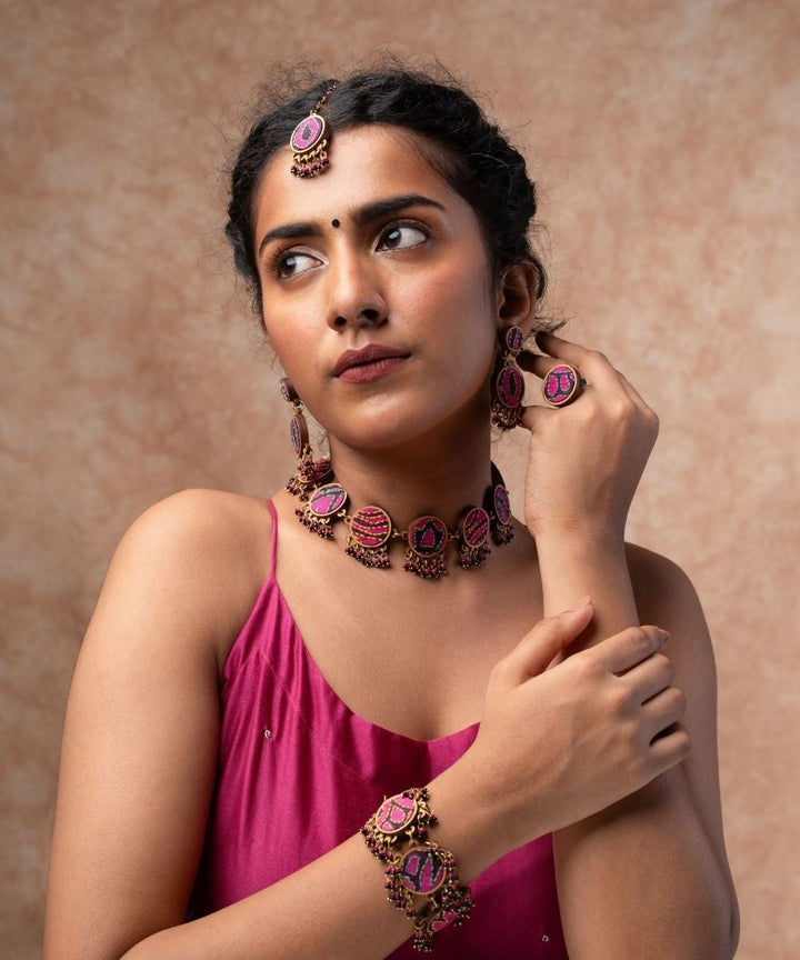 Multicolor kantha silk fabric and repurposed wood necklace