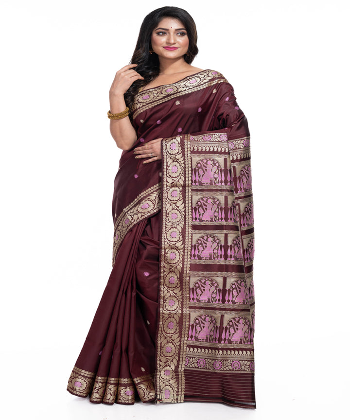 Maroon silk handwoven baluchari saree