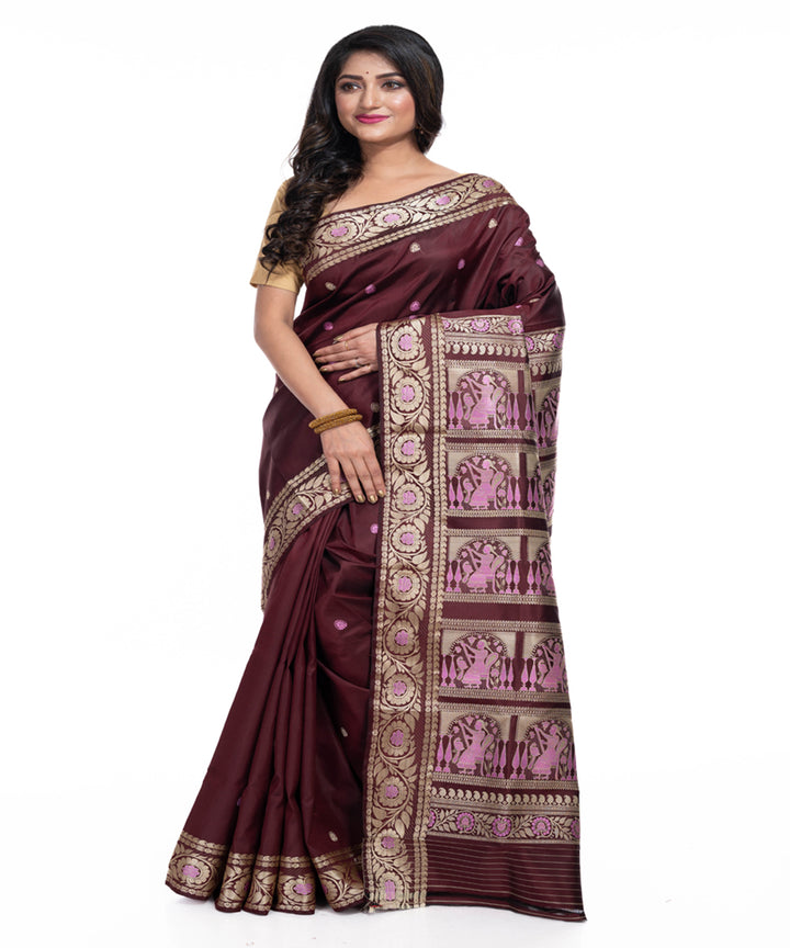 Maroon silk handwoven baluchari saree