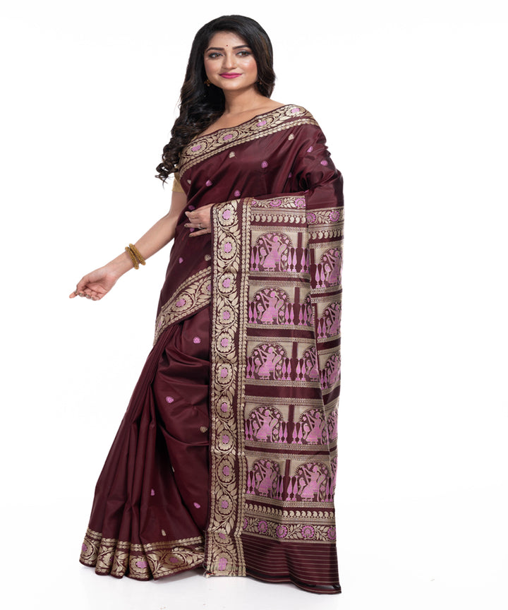 Maroon silk handwoven baluchari saree