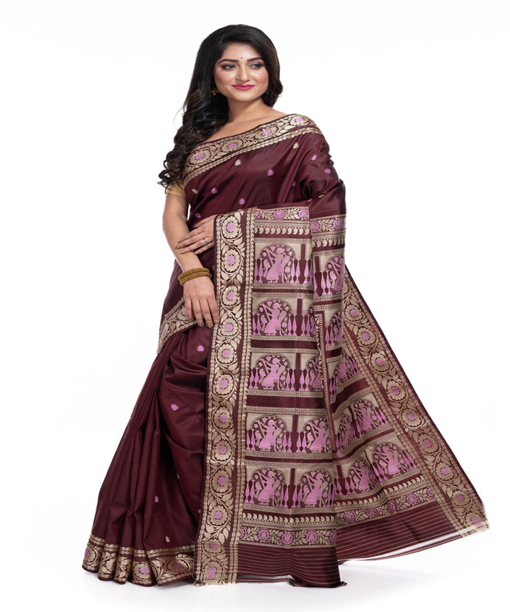 Maroon silk handwoven baluchari saree