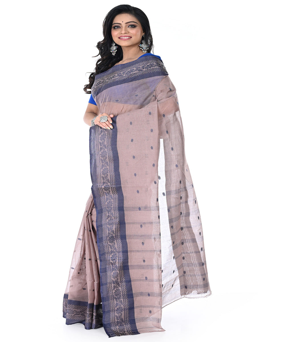 Light brown handwoven cotton tangail saree