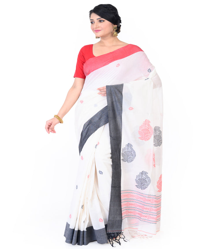 White grey handloom tangail cotton saree