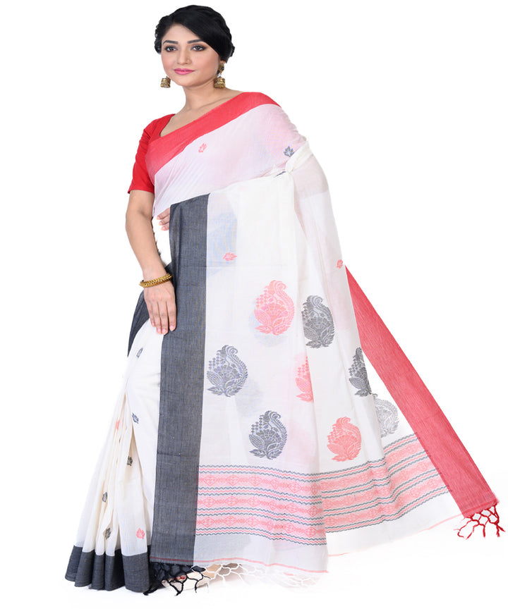 White grey handloom tangail cotton saree