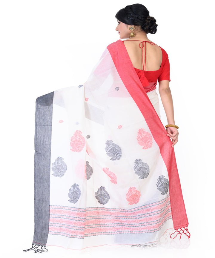 White grey handloom tangail cotton saree