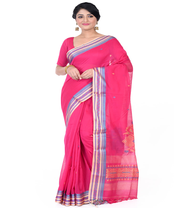 Pink cotton handloom tangail saree