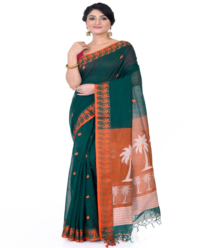 Dark green handloom tangail cotton saree