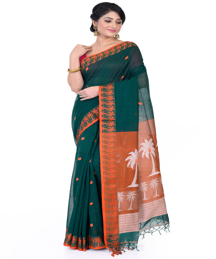 Dark green handloom tangail cotton saree