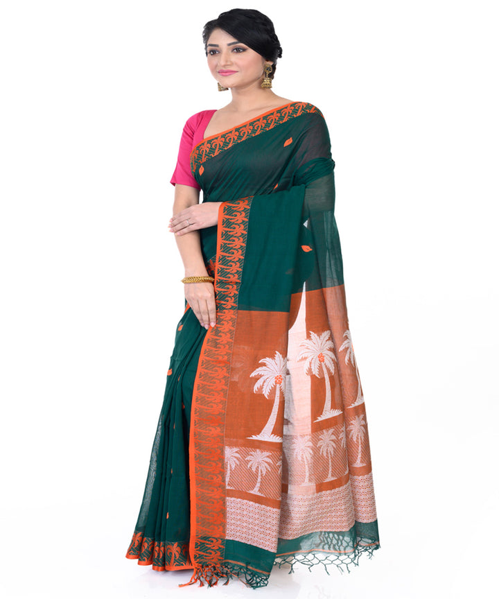 Dark green handloom tangail cotton saree