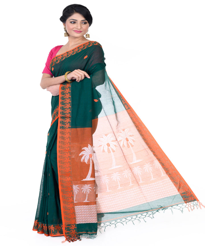 Dark green handloom tangail cotton saree