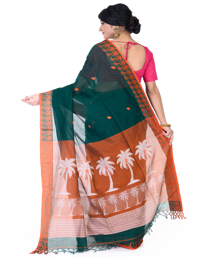 Dark green handloom tangail cotton saree