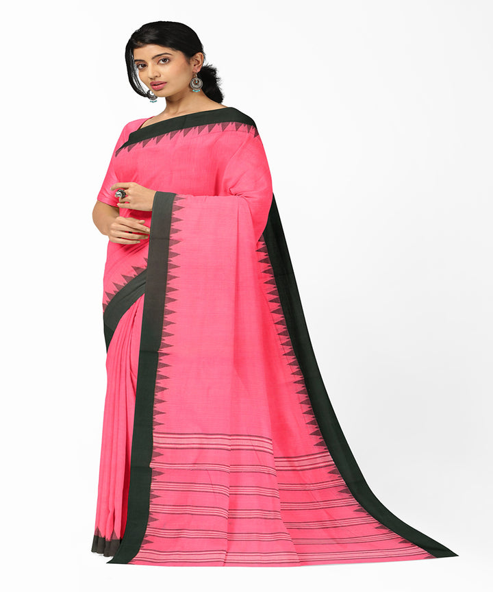 Pink black handwoven ponduru khadi cotton saree