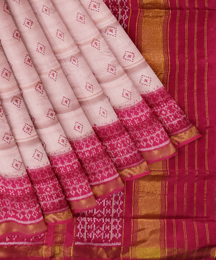Pink maroon silk handloom patola saree