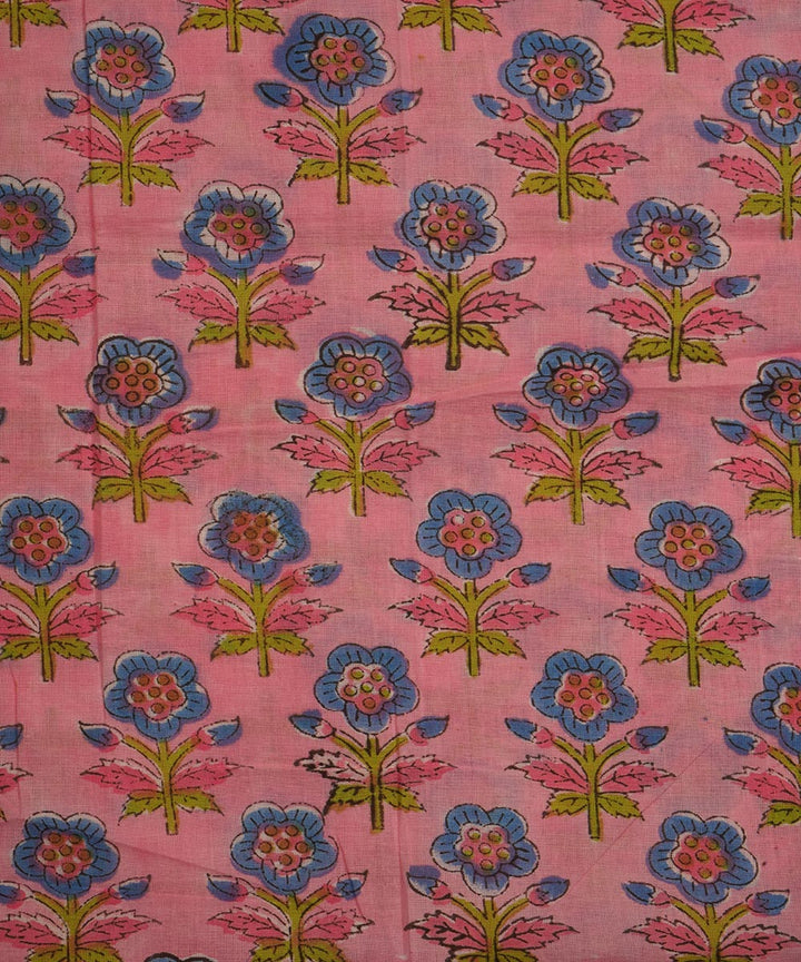 Pink hand block print cotton sanganeri fabric