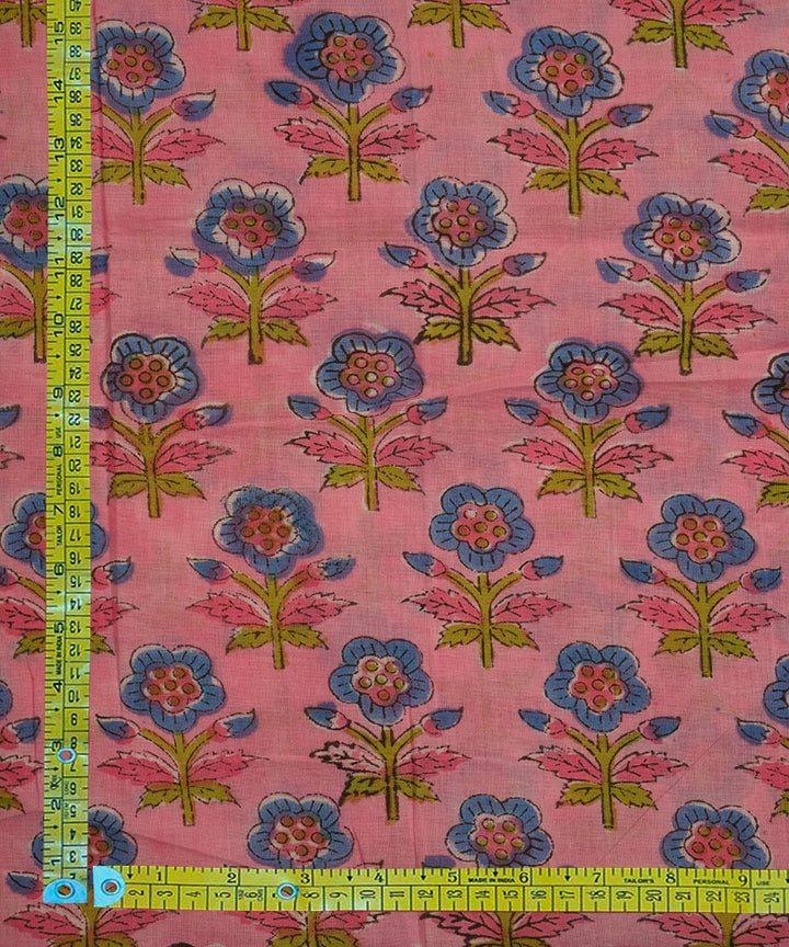Pink hand block print cotton sanganeri fabric