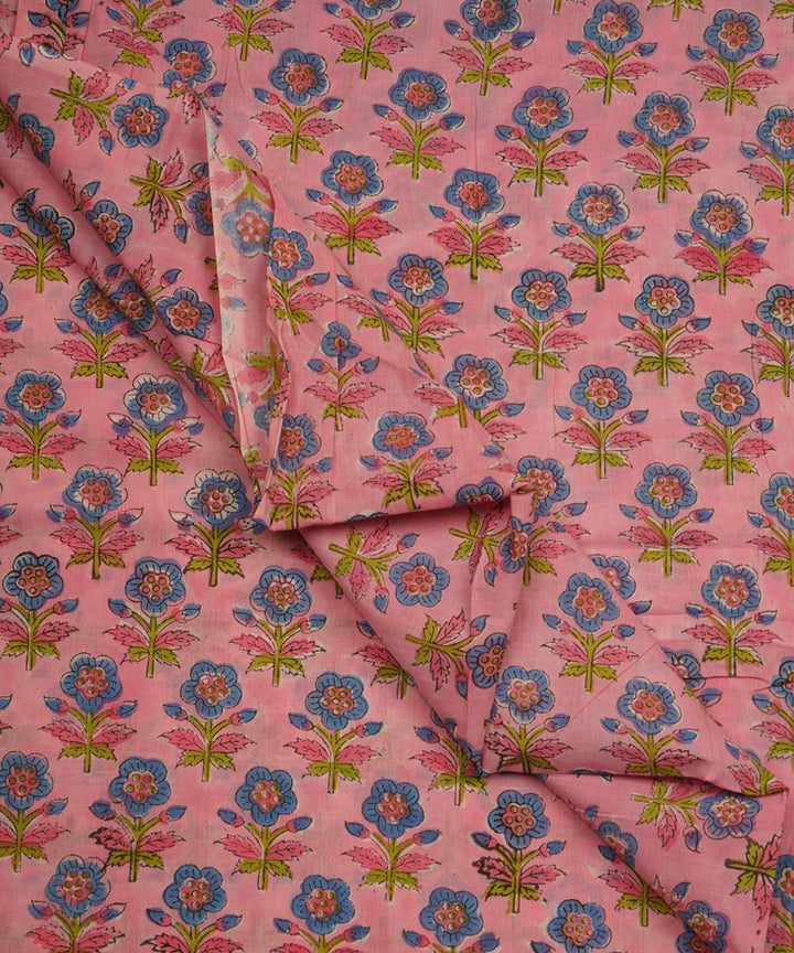 Pink hand block print cotton sanganeri fabric