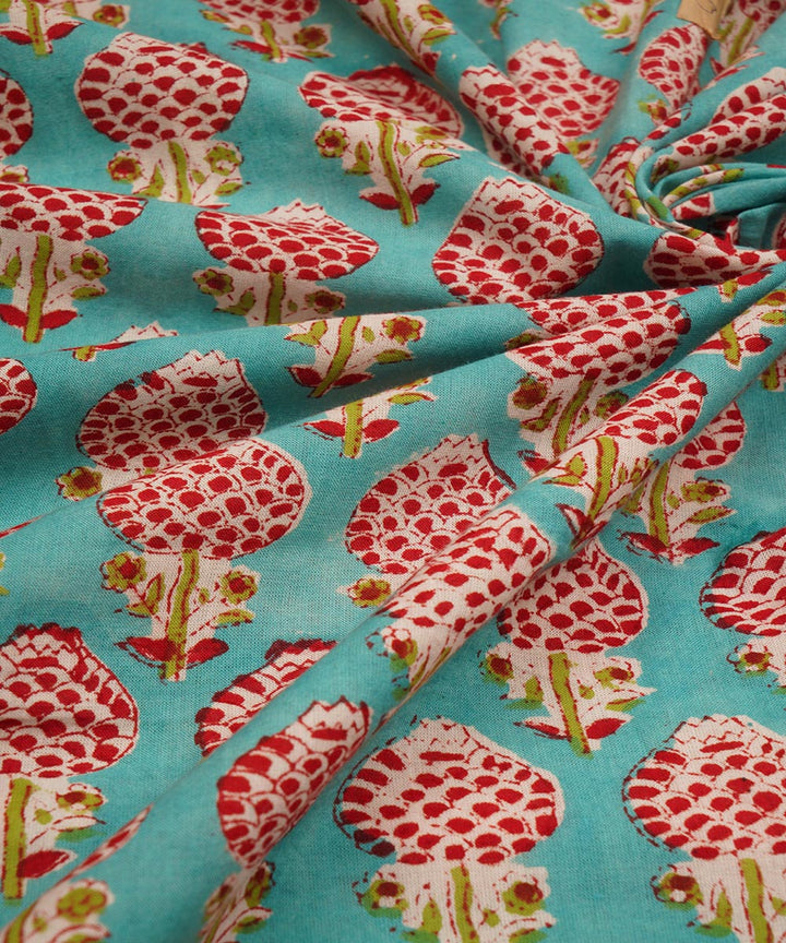 Turquoise handblock print cotton sanganeri fabrics