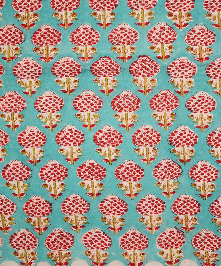 Turquoise handblock print cotton sanganeri fabrics