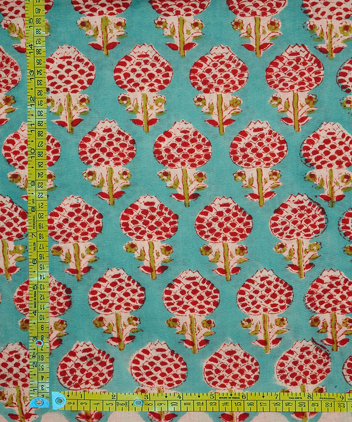 Turquoise handblock print cotton sanganeri fabrics