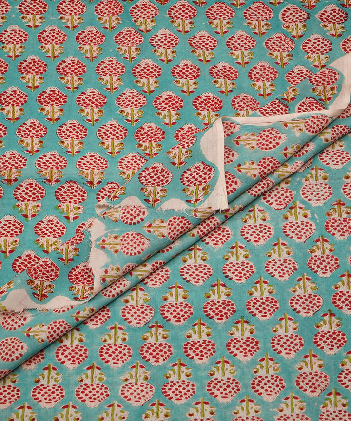 Turquoise handblock print cotton sanganeri fabrics