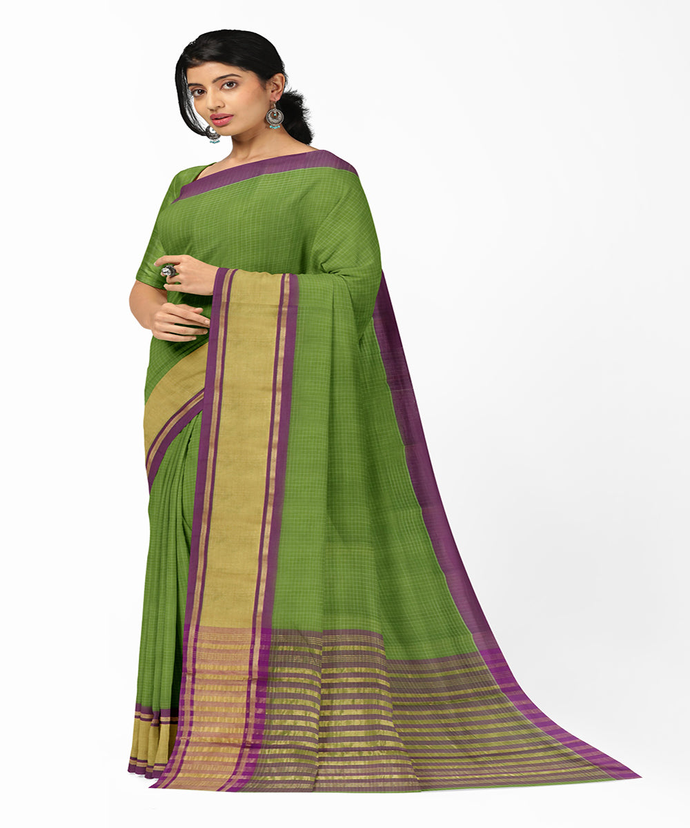Green purple handwoven madhavaram cotton saree