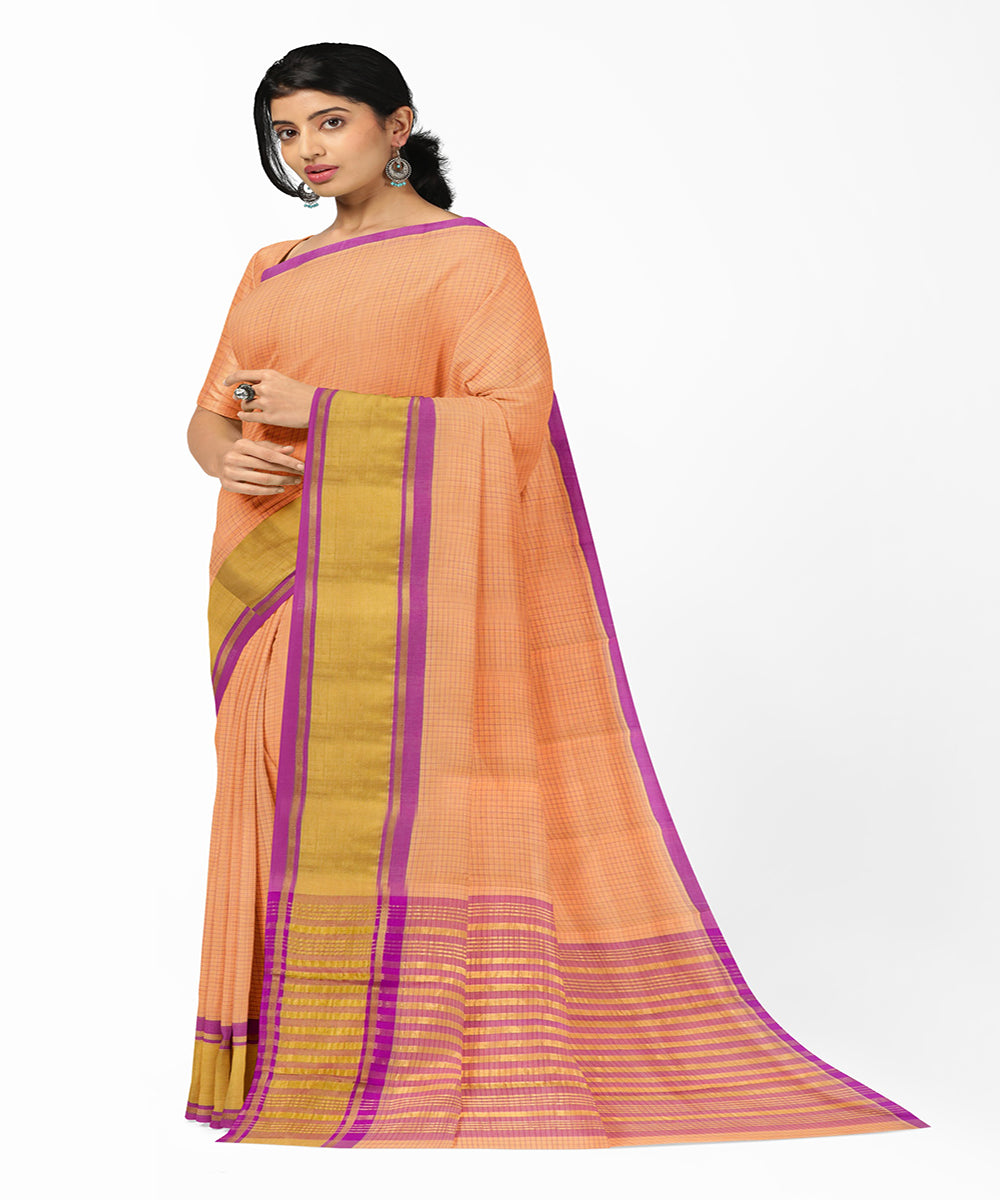 Light orange purple handwoven madhavaram cotton saree