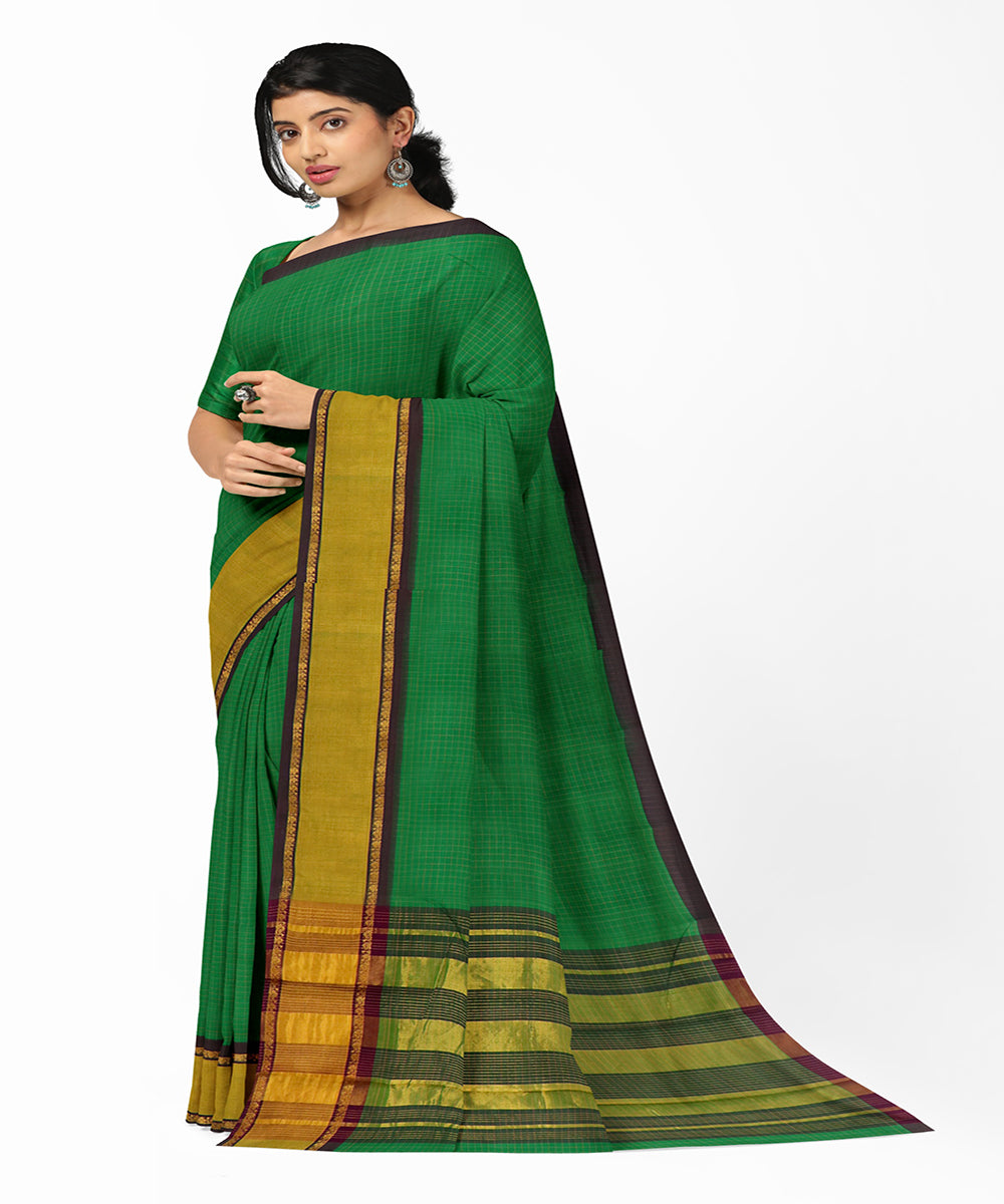 Dark green handwoven madhavaram cotton saree