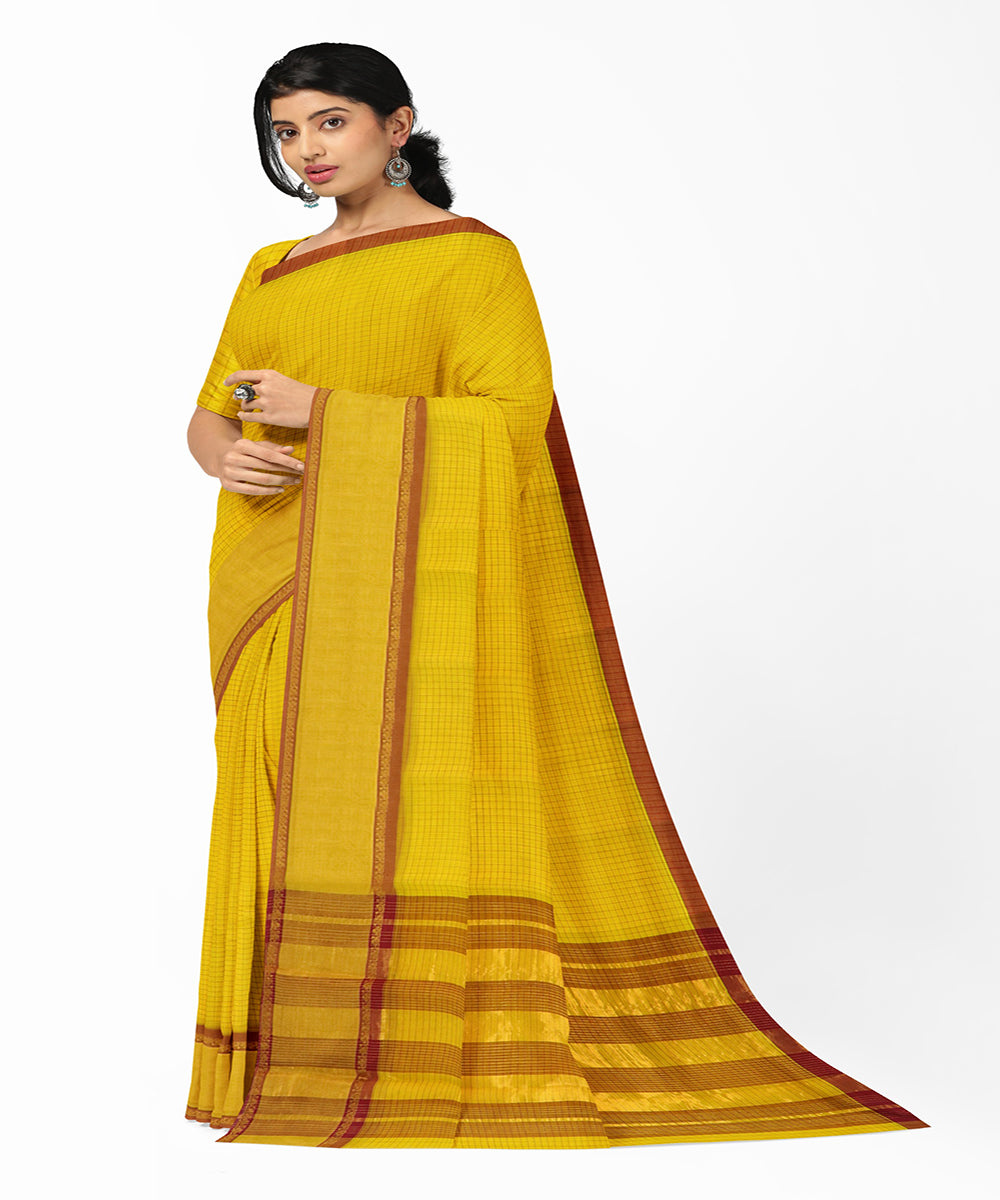 Yellow red handwoven madhavaram cotton saree