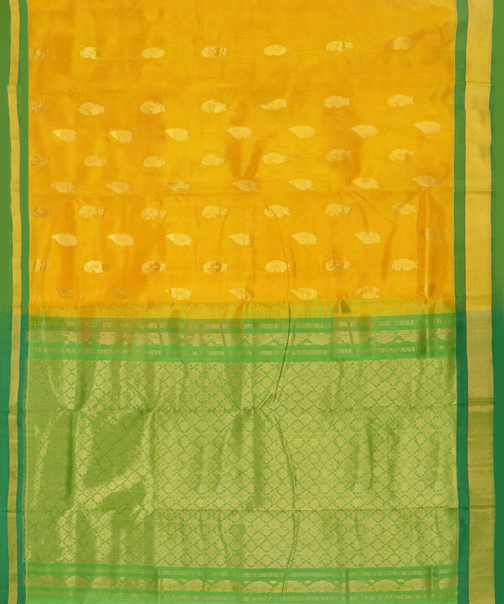 Yellow green handwoven madhavaram cotton silk saree