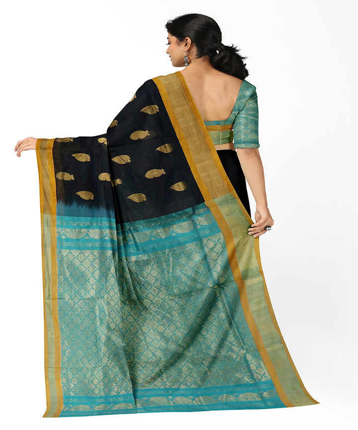 Black blue handwoven madhavaram cotton silk saree